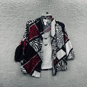 Alfred‎ Dunner Women Top Small Petite Black Red Colorblock 2 Piece Layered Look